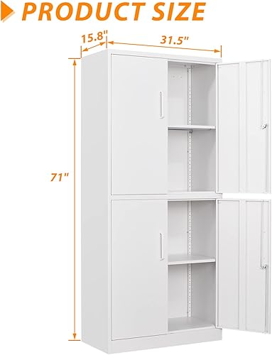 Miniatura 9 de Anxxsu Armario de almacenamiento de metal con ruedas, gabinete de almacenamiento con cerradura de 73 pulgadas con 2 estantes ajustables y 1 cajón