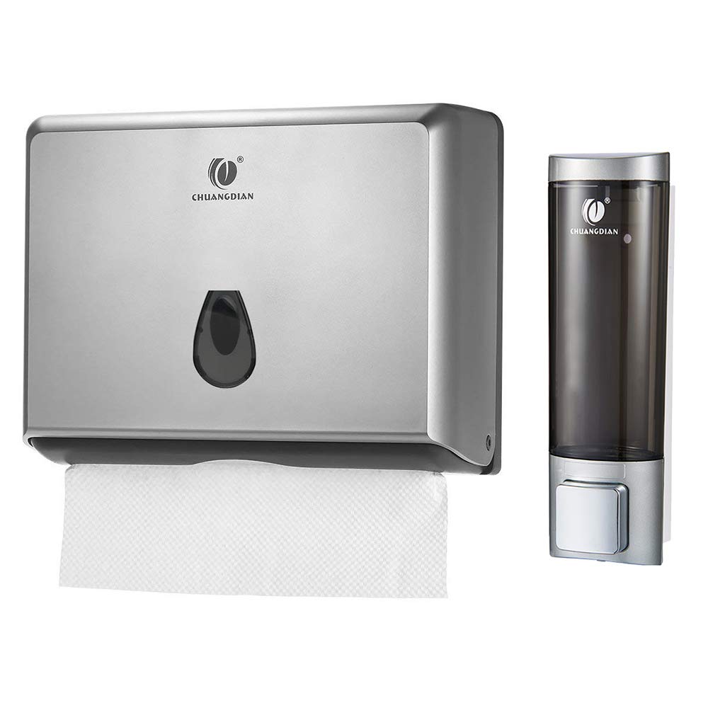 BBX Lephsnt CHUANGDIAN Wall Mount Dispenser Set, Paper Towel & Soap Dispensers, Set of 2 (Sliver)