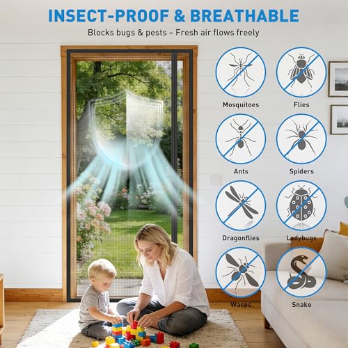 HOMWMPA Side Opening Magnetic Screen Door, Fit Door Size 48" x 80",Screen Size 50" x 81", Reversible Left/Right Screen Door Mesh with Strong Magnet, Keep Bugs Out Let Breeze in,Pet&Kid Friendly, Grey by HOMWMPA - Image 5