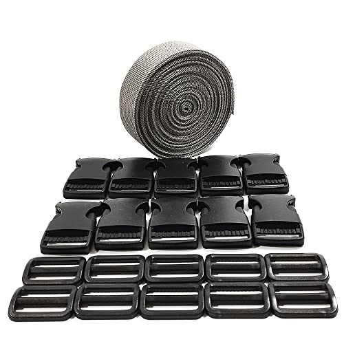 Sangle de Sac à Dos 5M x 32mm + 20 Boucles en Plastique, Sangle pour Valises et Bagage, Ruban pour Couture et Travaux Manuels, Sangle Grise, (32 mm X 5 m, 317) Cover