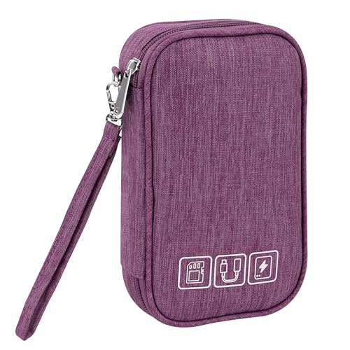 Tunejoy Tasche Elektronische Wasserdicht Kabeltaschen Klein Kabel Zubehör Organizer Tasche für Handy Ladekabel Powerbank USB Sticks 18,5 * 11,5 * 2,5 cm Lila