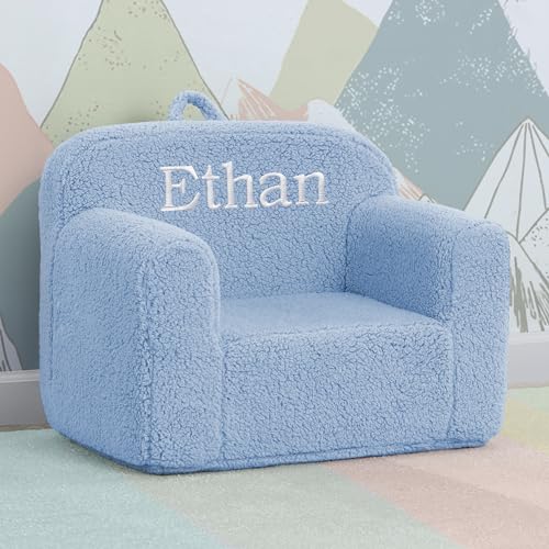 Image of Delta Children Personalized Sherpa Cozee Chair - Customize with Name - Foam Kids Chair for Ages 18 Months and Up, Powder Blue