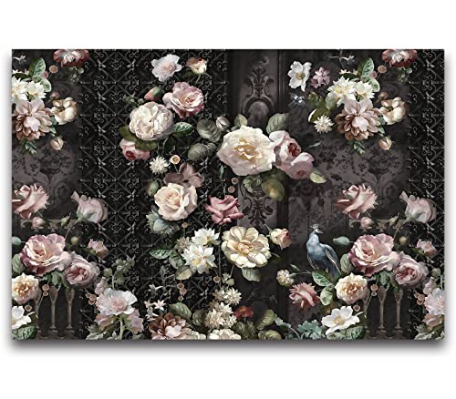 Cliouar-Black Fence Bird Peacock Pink Yellow White Rose 3D Mural Wallpaper Bedroom Living Room Decor 103" X 69"(Not Self-Adhesive) #TOP4