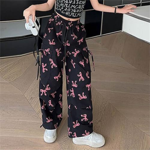 Girls Fashion Cargo Pants with Cute Bow Workout Sweatpants with Pockets Elastic Waist Baggy Causal Sweat Pants2