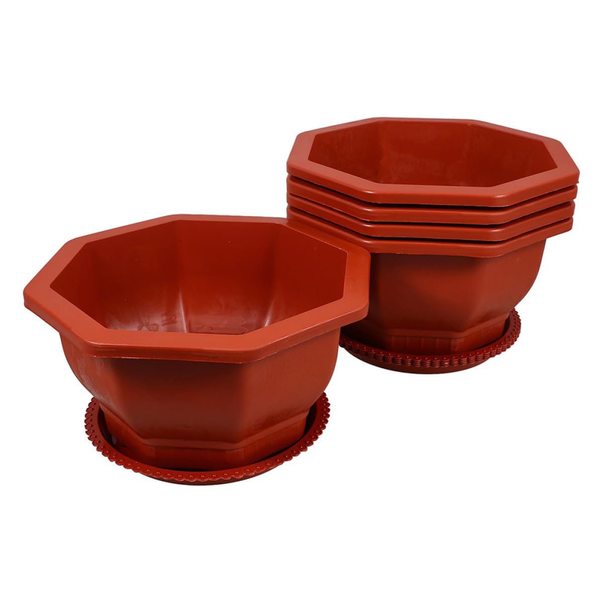 Housoutil Lot de 5 Jardinières Octogonales Rouges Épaisses Drainage Pots de Fleurs pour Plantes Grasses et Cactus Pots en Plastique pour Jardin D'intérieur et Balcon et Réutilisables