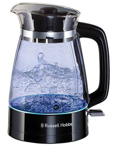 Russell Hobbs czajnik elektryczny, energooszczędny, wymienny filtr antywapienny, markery szybkiego gotowania, zdejmowana pokrywa, pojemność 1,7l, moc 2400W, szkło, czarny, Classic 26080-70
