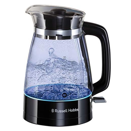 Russell Hobbs 26080-70 Wasserkocher Glas (optimierte Design Ausgusstülle aus Glas, LED Beleuchtung), Classic Design, Boden aus Edelstahl, Trasparente/Nero, 1.7 l, 2400 W