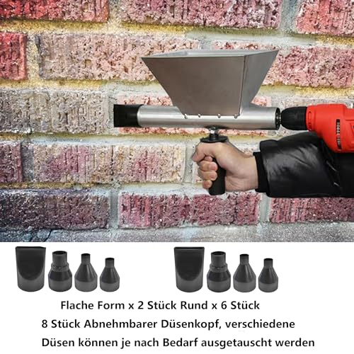 ZUSKYZU Elektrischer Mörtelspritze Fugenpistole，Elektrische Mörtelspritze Mörtelpresse mit 8 Verschiedenen Düsen，Betonspritze für Mörtelfuge Abdichten Werkzeug, Steinmauer, Böden,Mörtelfuge