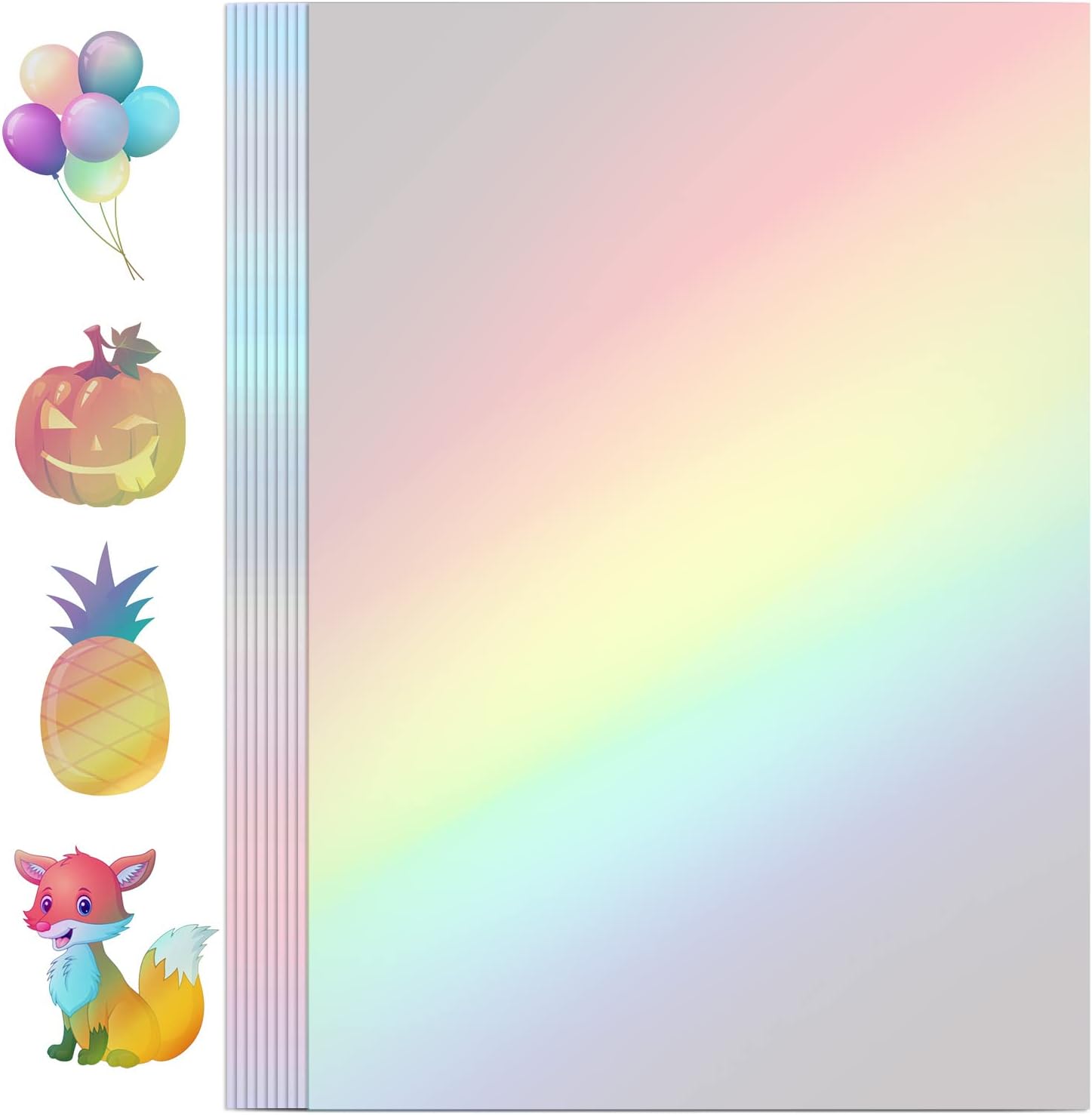 Holographic Sticker Paper, 24 Sheets Transparent Holographic Laminate Vinyl Sheets, Clear Overlay Lamination Sticker Film Self Adhesive Waterproof with Rainbow Patterns - 8.5 x 11 Inch (Laser Style)
