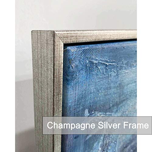 3D Teal Abstract Painting Framed: Navy Textured Picture Artwork In Gradient Color Modern Canvas Wall Art (36" W X 24" H,Multi-Sized) #TOP1