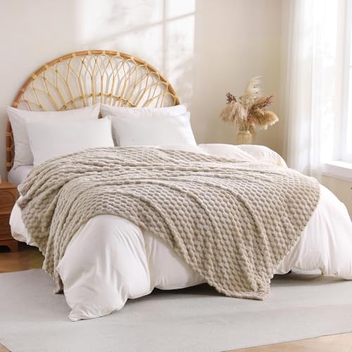 Linecooo Beige Fleece Throw Blanket 50”×60” for Couch Sofa Bed - 3