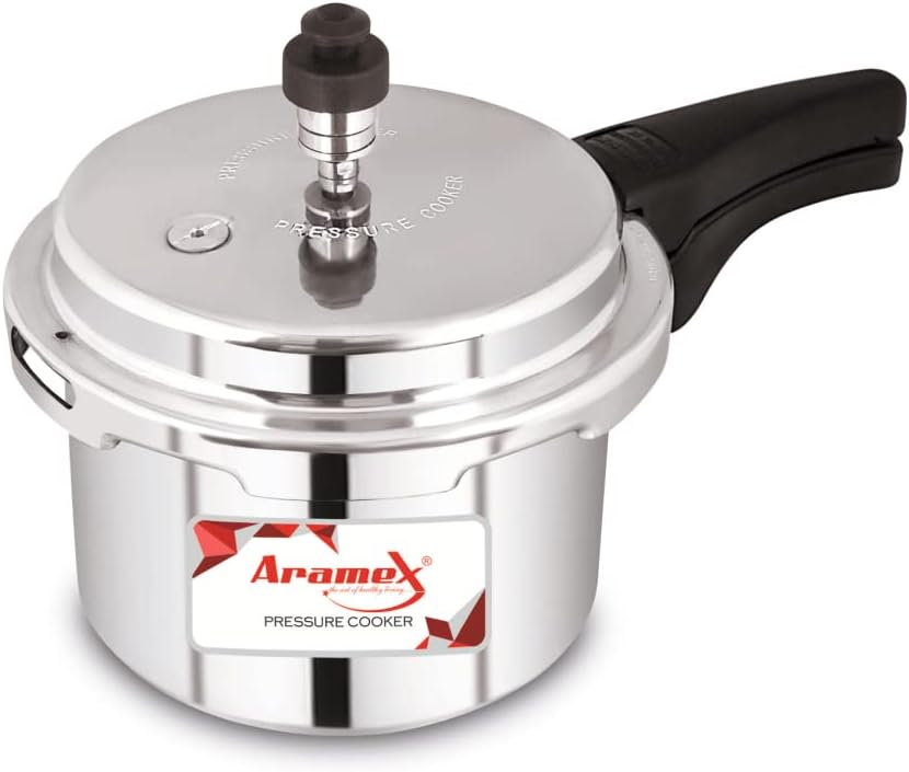 Aramex Aluminium Pressure Cooker Classic Outer Lid 2.0 Ltrs [Silver, 5 Year Warranty, Dishwasher Safe]