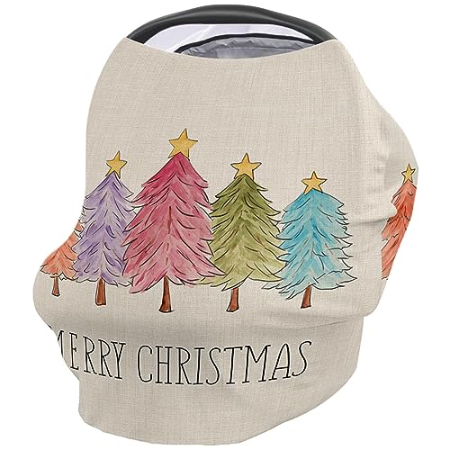 Nursing Cover for Breastfeeding Scarf, Merry Christmas Xmas Tree Vintage Baby Car Covers Super Soft Multi Use for Canopy Shopping Cart Cover Blanket Stroller Cover