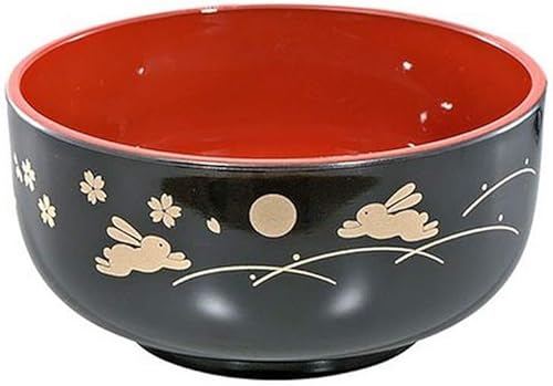 Miniatura 5 de JapanBargain, Paquete de 2 cuencos de sopa de laca japonesa, patrón de conejo y luna, cuencos de arroz Donburi negrorojo y miso, paquete de 2, 5