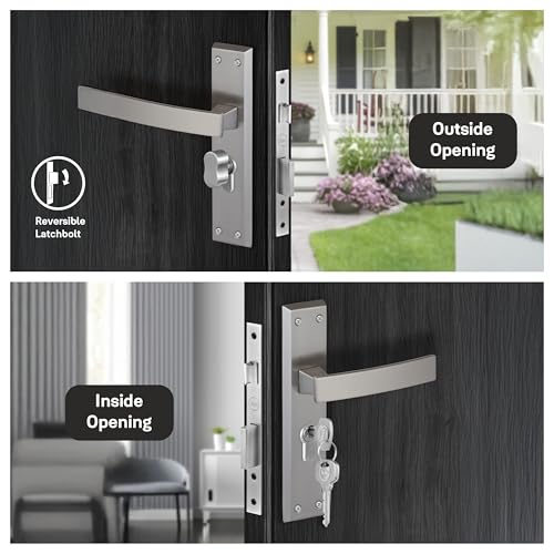 Image of Yale YECM-405-8P-TT-SS Mortise Door Lock for Bedroom /Home /Office /Hotel Suitable for Left & Right Handed Doors,Handle Set Comes with 8 inch Backplate Thumb Turn 3 Keys Cylinder and Lock Body (Satin Steel)