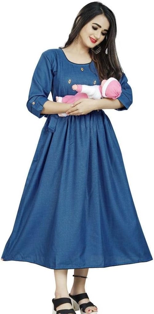 Keytruda Women's Solid Cotton Blend Regular Fit 3/4 Sleeve Lightweight Casual Wear Feeding Kurti (B-F-221)