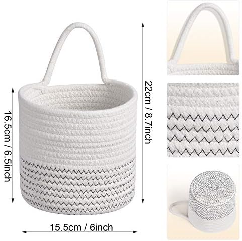 Hivexagon 2 Pack Hanging Woven Rope Storage Baskets with Handle - Wall Baskets 6 x 5.5 Inches Round Containers for Home Décor, Baby Nursery, Plants Toys Towels Organizer HG579