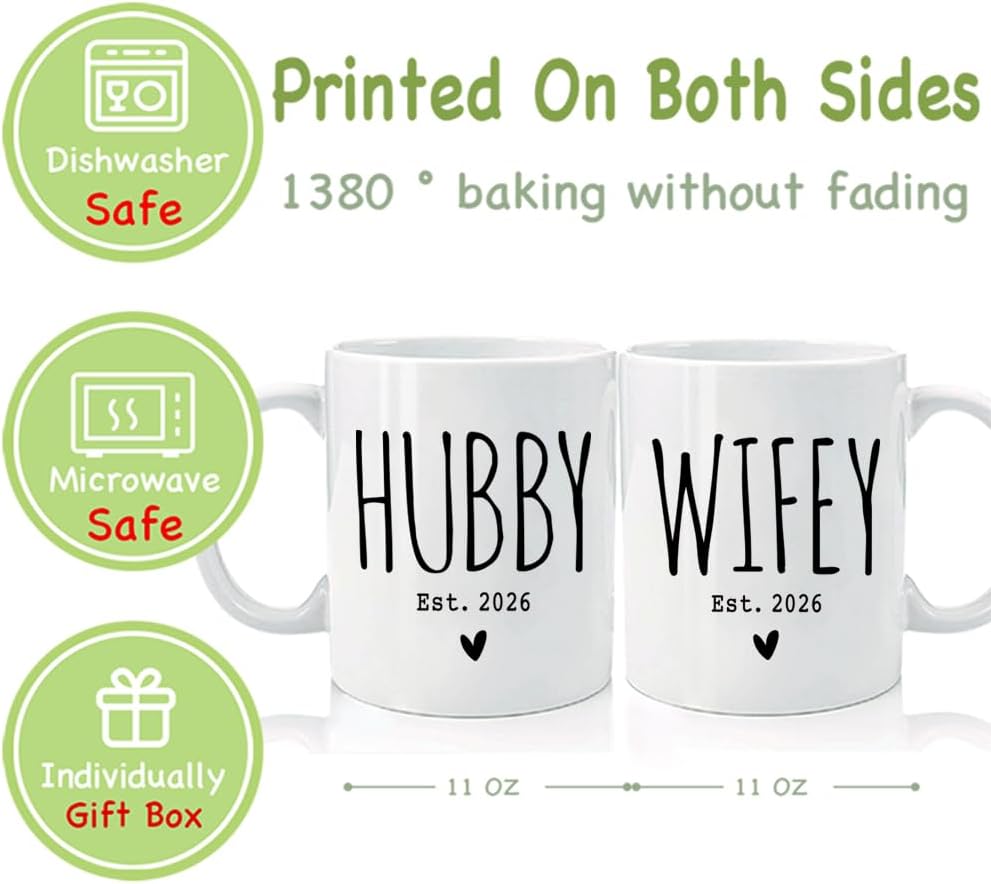 Wedding Gifts for Couples 2026 - Mr and Mrs Gifts - Bridal Shower Valentine Gift, Wedding Ideas for Newly Wed, Bride, Future Mr & Mrs - Hubby Wifey Mugs Set 2026, Announcement to be Newlywed - Image 2