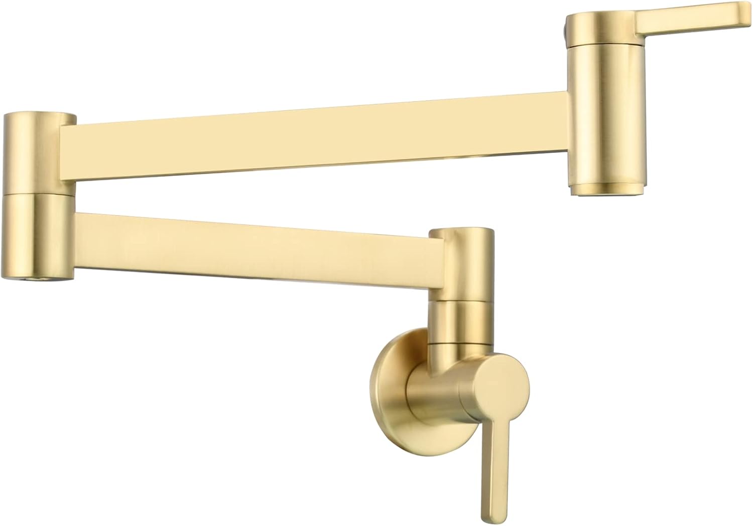 Tecmolog Pot Filler Faucet Wall Mount Brushed Gold Folding Stretchable Brass Kitchen Faucet with Single Hole, CT172J2