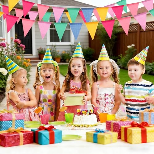 Wimpelkette Outdoor Pastell 5 Stück: LUMYCE 20 M 60 Flaggen Wimpelkette Outdoor Wetterfest - Girlande Geburtstag für Einschulung Party Regenbogen Deko Festival Zubehör Indoor Outdoor Dekoration
