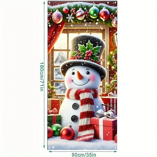Image of BlissYard Christmas Door Cover 35x71 Inch Winter Snowman Door Banner Holiday Decoration Indoor Outdoor Christmas Backdrop Door Hanging for Porch Wall Home Party Seasonal Photo Background