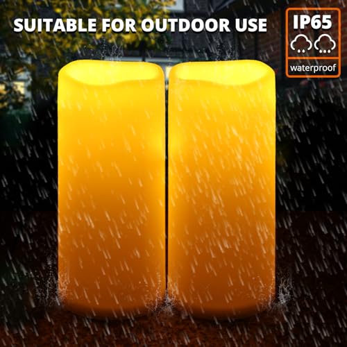 Image of NURADA Large Outdoor Flameless Candles 10 inch x 4 inch - Waterproof LED Pillar Flickering Candle Battery Operated with Timer Remote Control for Patio Porch Lanterns Decor - Long Lasting Set of 2