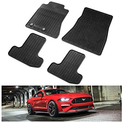 KIWI MASTER Floor Mats Compatible for 2015-2023 Ford Mustang Accessories Pony Horse Front Rear Row All Weather Mat Liners Set Black