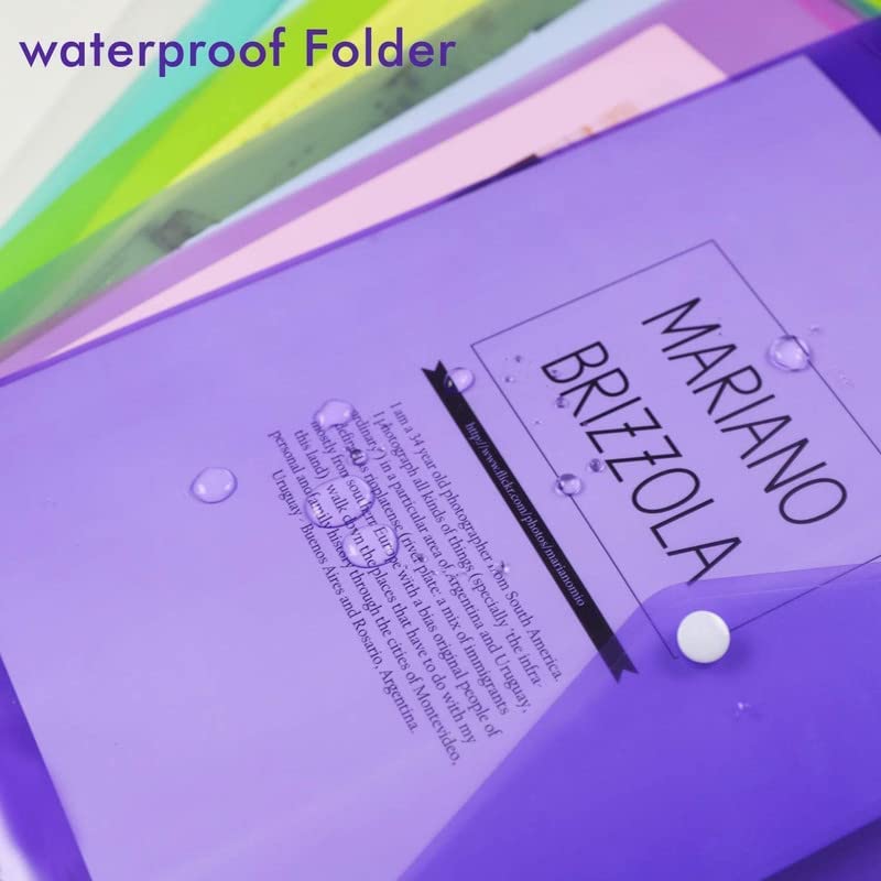 Image of Premium A4 FS Size Envelope Document Folder Storage Case, Clear Plastic File Organizer with Snap Button, Multicolor Holder for Certificates, Papers & Stationery (Pack of 5)