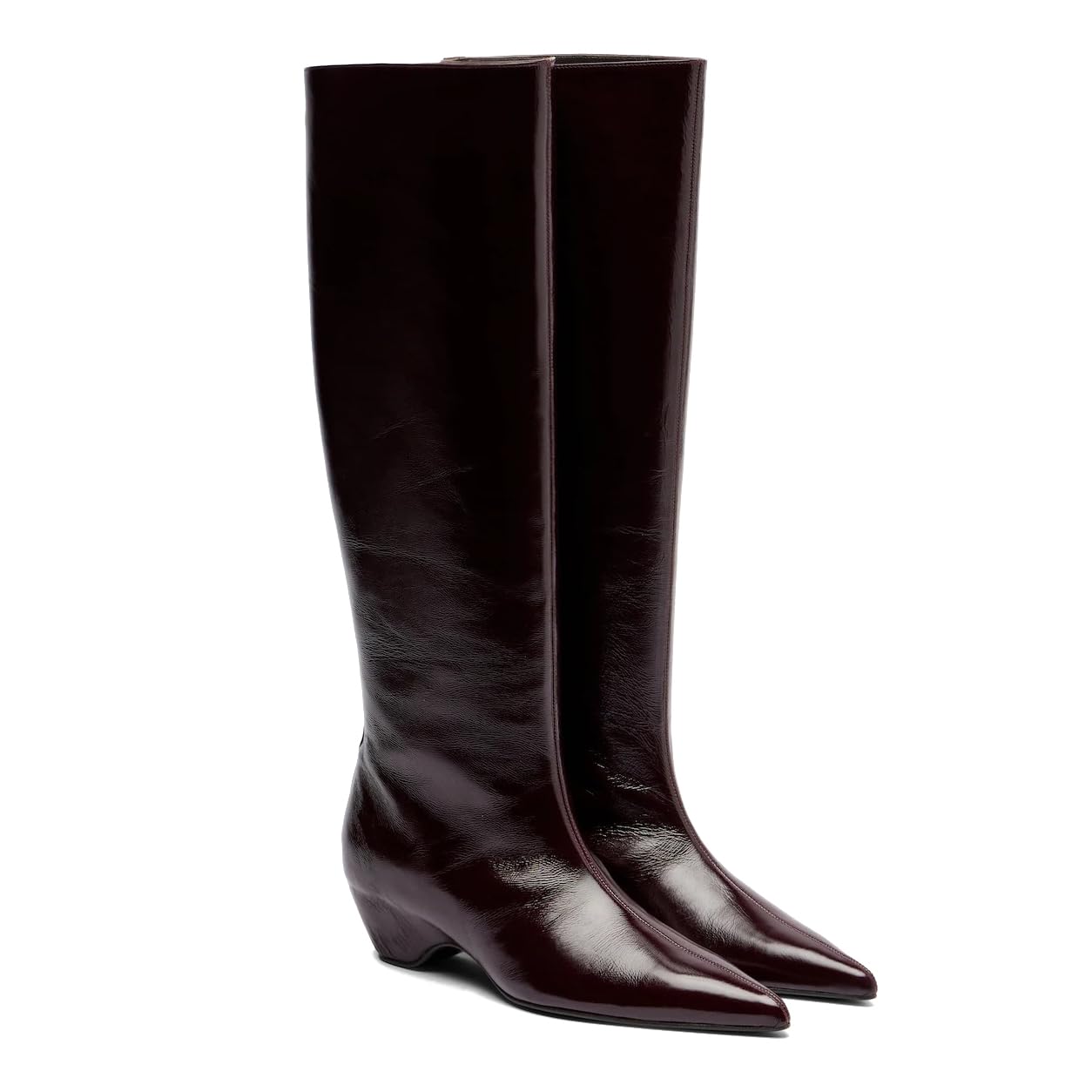 Womens Wedge Heel Knee High Boots Pointy Toe Leather Riding Long Boots Block Heel Stylish Fall Winter Booties