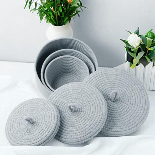 Boîtes de rangement décoratives avec couvercle en corde de coton haute densité - 7