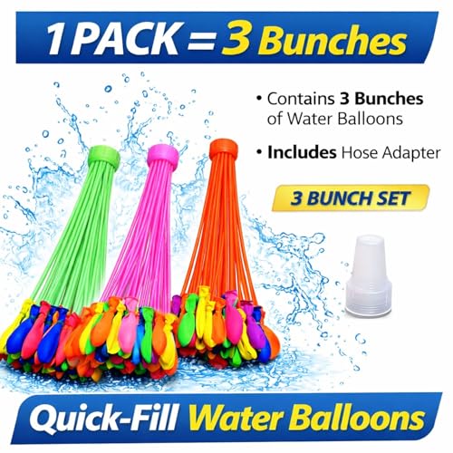 Image of Rozi Decoration Happy Holi Quick Fill Water Balloons Set with Hose Adapter | Self Sealing Water Balloons for Kids Outdoor Water Play | Pack of 3 Bunches (Approx. 111 Balloons) Holi Decoration Items