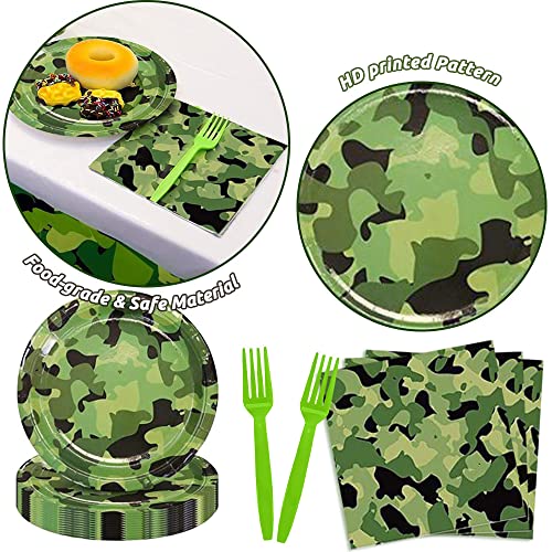 Camo Party Supplies Set For 16 Guests Camouflage Themed Army Military Party Tableware Include Plates Napkins Forks Tablecloth For Birthday Baby Shower Party Decorations #TOP3