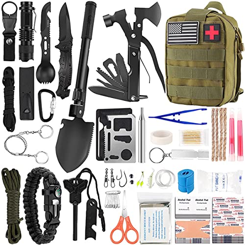 Kit de Supervivencia Emergencia Profesional, 157 en 1kit de Supervivencia Militar Completo y Multifuncional Equipo de Botiquín Primeros Auxilios para Camping Aventura al Aire Libre Senderismo,Green