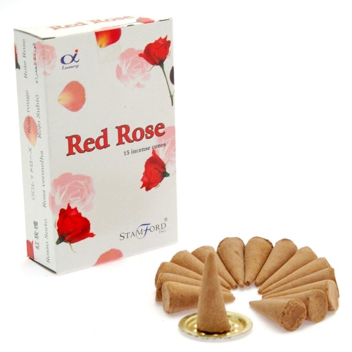 Giftlocaluk Red Stamford Incense Cones Rose - 12 Packs X 15 Cones