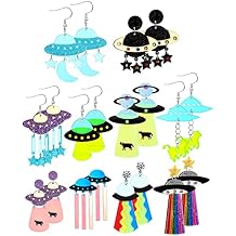 Yinkin 10 Pairs Ufo Aliens Space Alien Acrylic Planet Earrings for Women Weird Novelty Crazy Cute Fun Earrings Dangle for Halloween Christmas Jewelry
