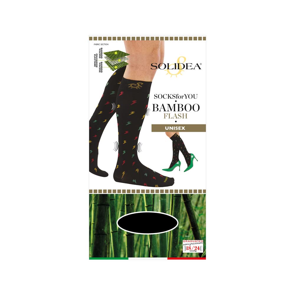 SOLIDEA Gambaletti NERO unisex SOCKSFORYOU BAMBOO FLASH Calze a compressione graduata 18/24 mmHg Art. 0610A4 Size S