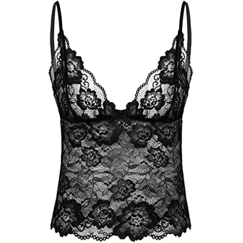 YiZYiF Men's Smooth Spandex Sissy Lingerie Sleeveless Blouse Tank Shirt Camisole Top Lace Black XX-Large Cover