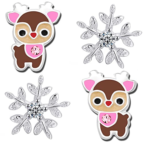 Kinder Mädchen Ohrstecker echt 925 Sterling Silber Ohrringe Reh Schneeflocke Stern P17/16