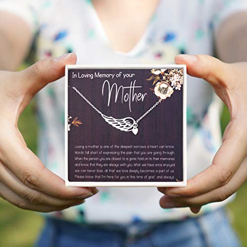 RareLove Sympathy Gifts for Loss of Mother - Bereavement Condolence Gifts, 925 Sterling Silver Angel Wing Heart Pendant Necklace2