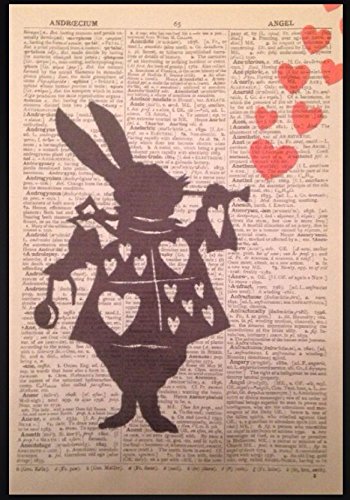 Parksmoonprints Décoration murale vintage avec motif lapin blanc et cœur Alice au pays des merveilles Cover