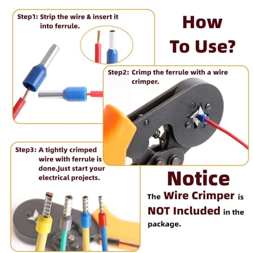 Image of 1200PCS Wire Ferrules Kit Multi-functional Assorted Insulated Electrical Wire Connectors Wire Crimp Terminals Assortment Set Wire Connector Crimp Terminal (1200PCS, Multicolor)