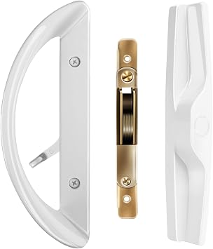 Sliding Door Lock with Mortise Lock No Key, Patio Sliding Door Handle Reversible Design, Sliding Glass Door Lock Fits 3-15/16" Hole Spacing White