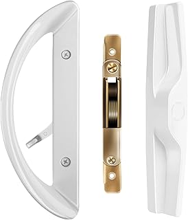 Sliding Door Lock with Mortise Lock (No Key), Patio Sliding Door Handle Reversible Design, Sliding Glass Door Lock Fits 3-15/16" Hole Spacing White