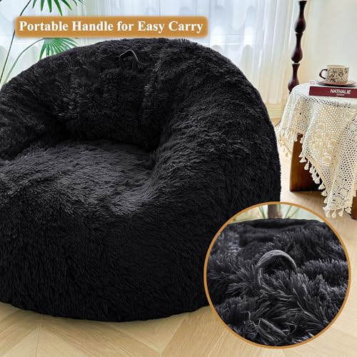 XeGe 5FT Giant Fluffy Bean Bag Chair Cover(No Filler), Ultra Soft Faux Fur Stuffed Animal Storage Bean Bag, Plush Shaggy XL Large Beanbag for Living Room Bedroom Home Decor, Black - Image 4