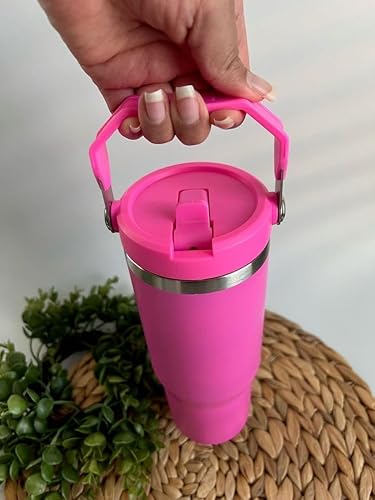 30oz Stainless Steel Insulated Sublimation Matte Travel Coffee Mug Tumbler with Handle, Hot or Cold Drinks (Hot pink)