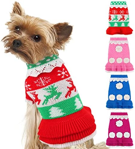 Joytale Small Dog Jumper, Soft Warm Fall Winter Pet Cable Turtleneck Sweater Coat with Cute Flower, Puppy Pullover Knitted Clothes Outfit for Girl Boy Kittens Extra Small Dogs, Hotpink