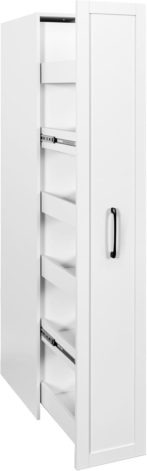 Large Slim Storage Cart with Wheels, 6 Tier Rolling Kitchen Pantry Organizer, Narrow Storage Cabinet with Handle, Wood Spice Rack Next to Fridge for Small Spaces, White