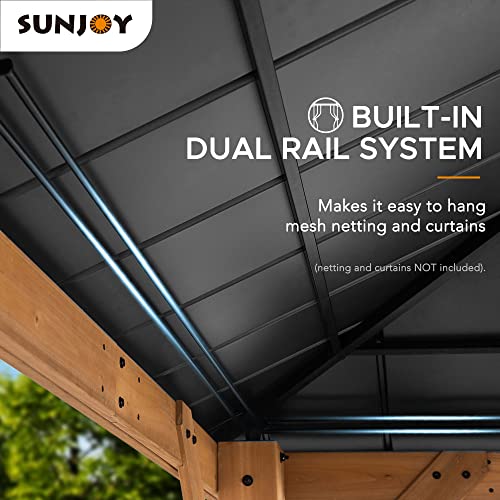 Sunjoy 11 X 13 Ft. Wood Gazebo Cedar Framed Gaezbos With Black Double Steel Hardtop Roof For Garden, Backyard Shade #TOP3