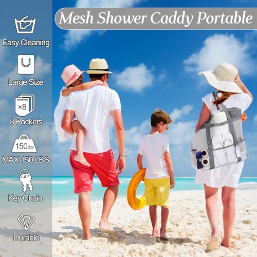 Image of Hillban Large Beach Mesh Bags Bulk for Women Beach Tote Bag with 8 Pocket Zipper Waterproof Sandproof for Pool Cruise Ship
