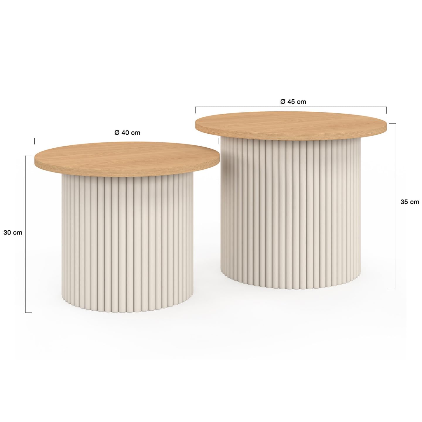 IDMarket - Lot de 2 Tables Basses gigognes KANEL Rondes Effet cannelé